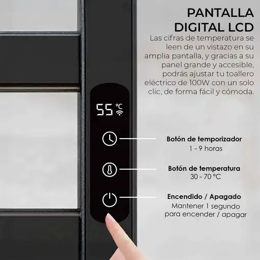 Yoevu- Toallero eléctrico negro, 100W, pantalla LCD táctil, control WiFi y Alexa