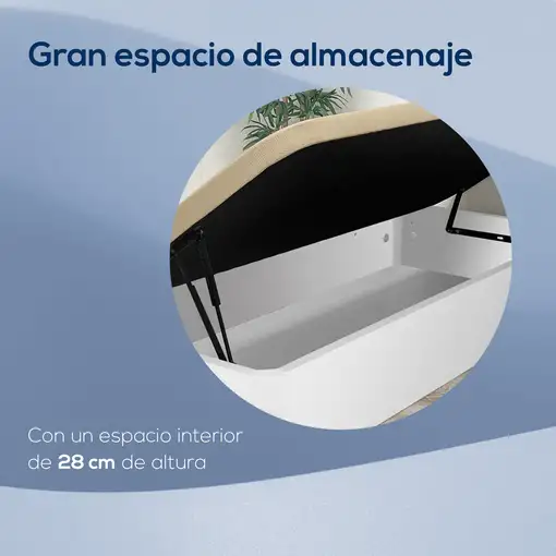 Canapé Abatible Apertura Lateral 90x190, Gran Capacidad, Montaje Incluido, Blanco