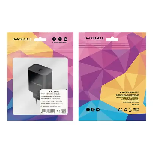Nanocable Cargador USB-C PD 20W, Negro