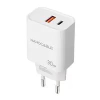Nanocable Cargador USB-C/PD + USB-A/QC 30W, Blanco