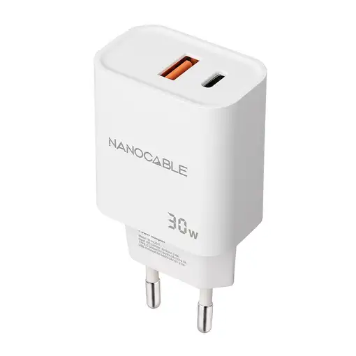 Nanocable Cargador USB-C/PD + USB-A/QC 30W, Blanco
