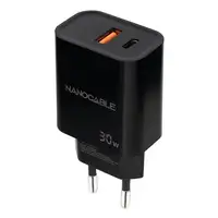 Nanocable Cargador USB-C/PD + USB-A/QC 30W, Negro