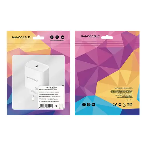 Nanocable Cargador USB-C PD 30W, Blanco