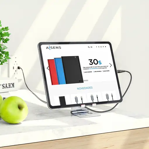 AISENS Soporte De Sobremesa Tamaño M Ajustable (2 Pivotes) Para Movil / Tablet, Pl
