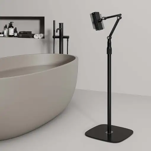 AISENS Soporte de suelo universal ajustable (3 pivotes) para tablet, Negro