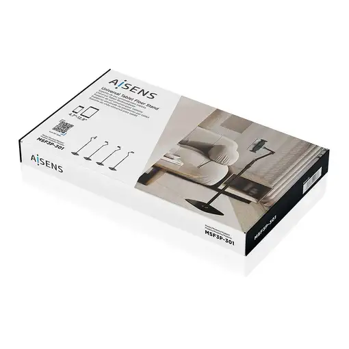AISENS Soporte de suelo universal ajustable (3 pivotes) para tablet, Negro