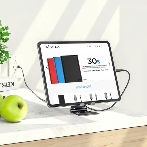 AISENS Soporte De Sobremesa Tamaño M Ajustable (2 Pivotes) Para Movil / Tablet, Ne