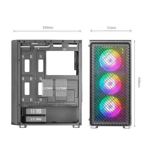 Mars Gaming MC-F, Semitorre Gaming ATX, Ventana Completa Cristal Templado, Frontal
