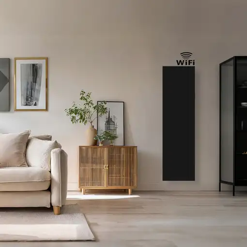 Radiador cerámico vertical AVA WIFI 1500W Negro, Sin Smartbox, Bajo Consumo