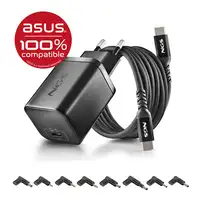 NGS BUD 65W-AS: Pack GaN 65W + cable 1.5m + 8 tips ASUS. Carga rápida. Negro.