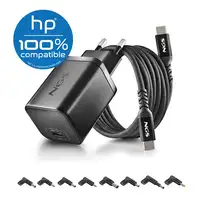 NGS BUD 65W-H: Pack GaN 65W + cable 1.5m + 8 tips HP. Carga rápida. Negro.