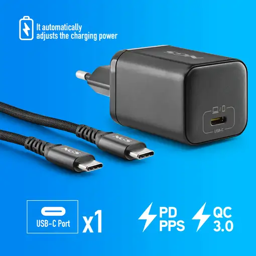NGS BUD 65W-H: Pack GaN 65W + cable 1.5m + 8 tips HP. Carga rápida. Negro.