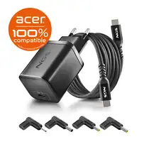 NGS BUD 65W-AC: Pack GaN 65W + cable 1.5m + 4 tips Acer. Carga rápida. Negro.