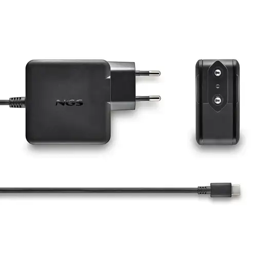 NGS EON 65W-C: Cargador USB-C 65W GaN, rápido y seguro. Negro.