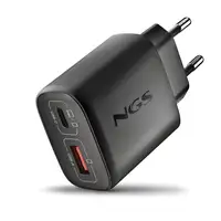 NGS EON 45W BLACK: GaN 45W USB-C+USB-A QC3.0, carga rápida. Negro.