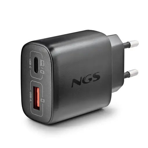 NGS EON 45W BLACK: GaN 45W USB-C+USB-A QC3.0, carga rápida. Negro.