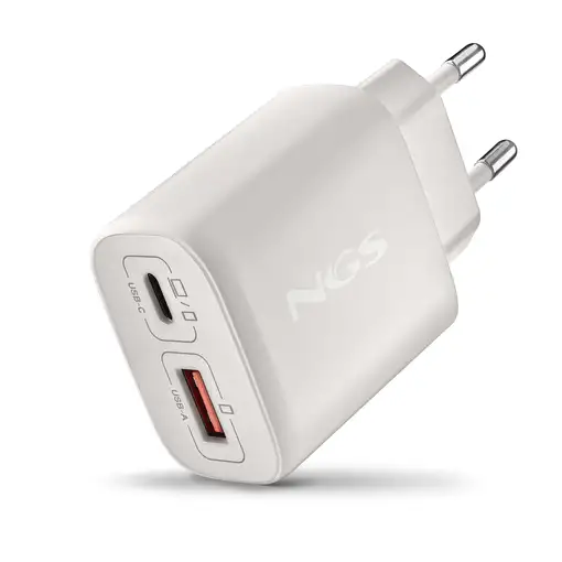 NGS EON 45W WHITE: GaN 45W USB-C+USB-A QC3.0, carga rápida. Blanco.