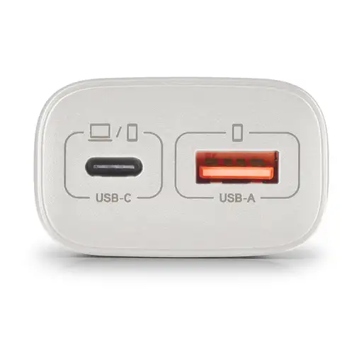 NGS EON 45W WHITE: GaN 45W USB-C+USB-A QC3.0, carga rápida. Blanco.