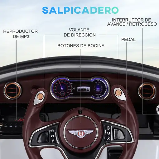 Coche Eléctrico para Niños Bentley GT 12V +3 Años 2 Modos Control Música HOMCOM