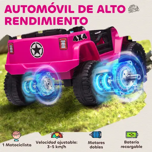 Coche Eléctrico para Niños +3 Años con Control Remoto 100x65x72 cm Rosa HOMCOM