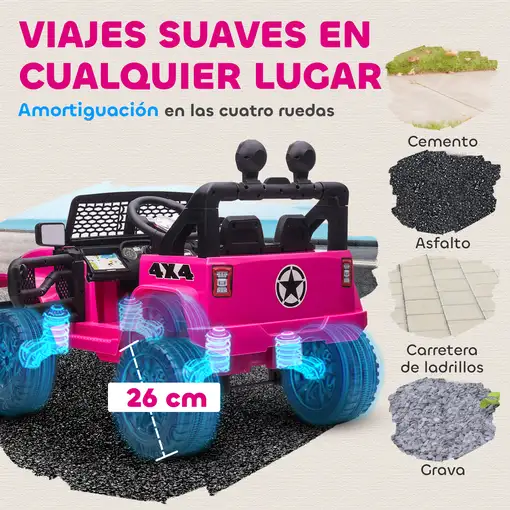 Coche Eléctrico para Niños +3 Años con Control Remoto 100x65x72 cm Rosa HOMCOM