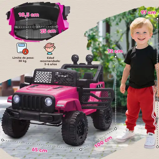 Coche Eléctrico para Niños +3 Años con Control Remoto 100x65x72 cm Rosa HOMCOM