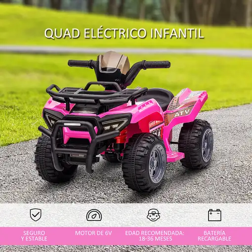 Quad Eléctrico 6V para Niños +18 Meses 70x42x45 cm Rosa HOMCOM