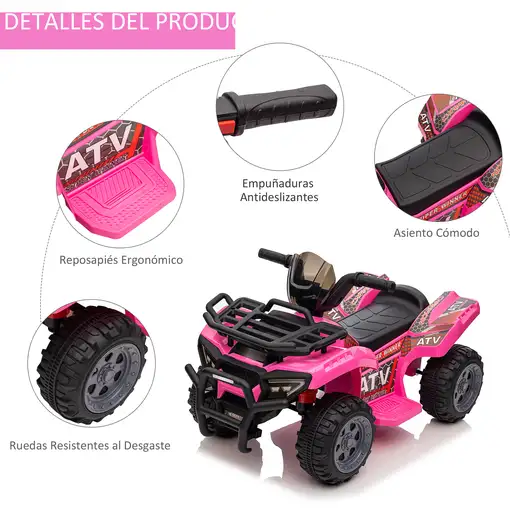 Quad Eléctrico 6V para Niños +18 Meses 70x42x45 cm Rosa HOMCOM