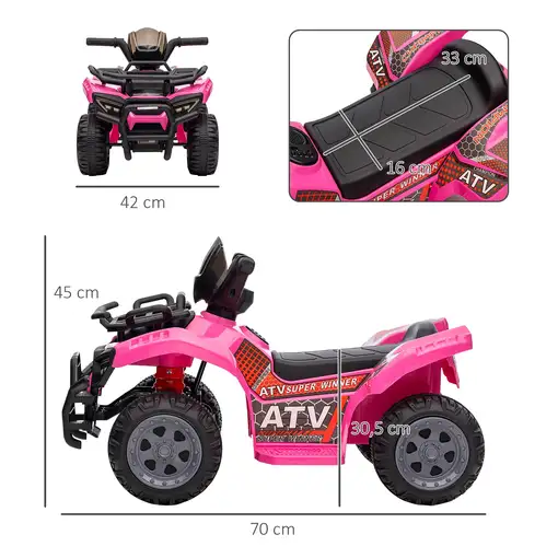 Quad Eléctrico 6V para Niños +18 Meses 70x42x45 cm Rosa HOMCOM