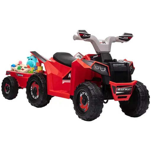 Quad Eléctrico para Niños con Remolque 106x41,5x48,5 cm Rojo HOMCOM Quad Eléctrico para Niños con Remolque 106x41,5x48,5 cm Rojo HOMCOM