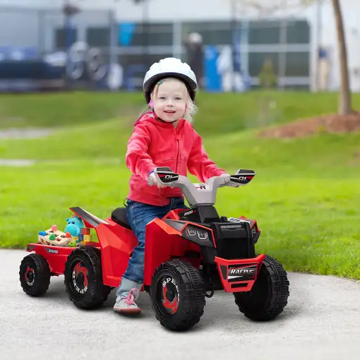 Quad Eléctrico para Niños con Remolque 106x41,5x48,5 cm Rojo HOMCOM