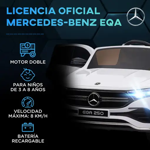 Coche Eléctrico para Niños Mercedes-Benz EQA 12V 111,5x69x52,5 cm Blanco HOMCOM