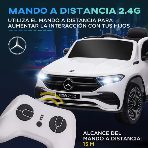 Coche Eléctrico para Niños Mercedes-Benz EQA 12V 111,5x69x52,5 cm Blanco HOMCOM