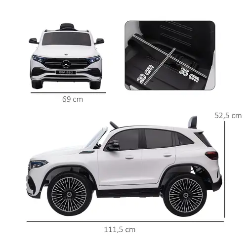 Coche Eléctrico para Niños Mercedes-Benz EQA 12V 111,5x69x52,5 cm Blanco HOMCOM