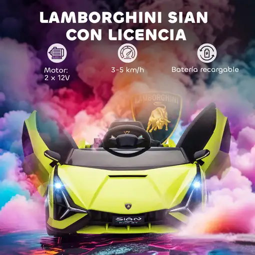 Coche Eléctrico 12V para Niños +3 Años Lamborghini SIAN Mando a Distancia HOMCOM