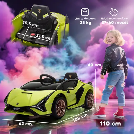 Coche Eléctrico 12V para Niños +3 Años Lamborghini SIAN Mando a Distancia HOMCOM