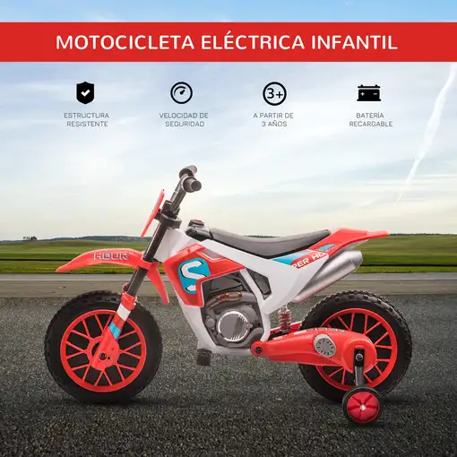 Moto Eléctrica para Niños+3Años 12V 2 Ruedas Equilibrio Más. 8 km/h Rojo HOMCOM