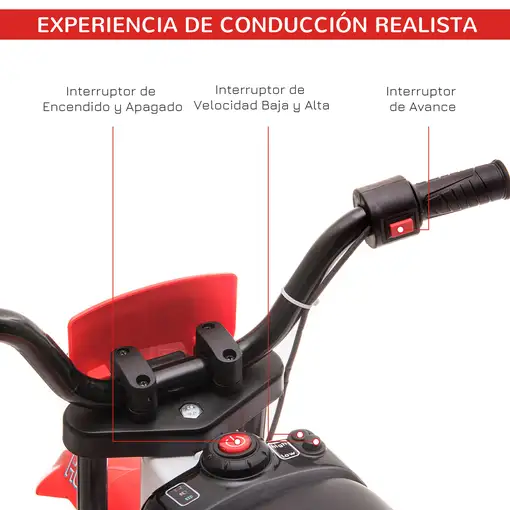 Moto Eléctrica para Niños+3Años 12V 2 Ruedas Equilibrio Más. 8 km/h Rojo HOMCOM