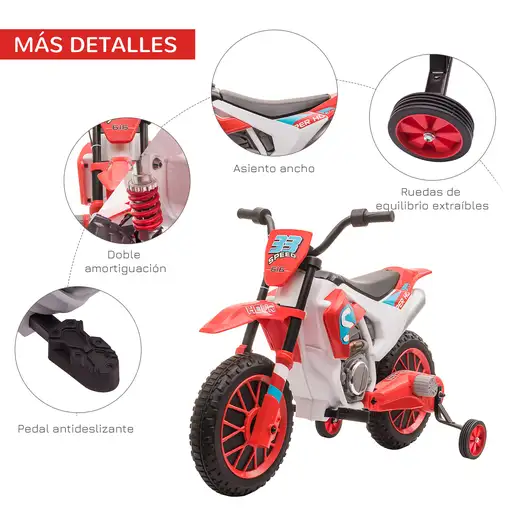 Moto Eléctrica para Niños+3Años 12V 2 Ruedas Equilibrio Más. 8 km/h Rojo HOMCOM