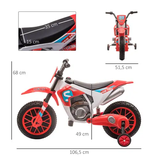 Moto Eléctrica para Niños+3Años 12V 2 Ruedas Equilibrio Más. 8 km/h Rojo HOMCOM