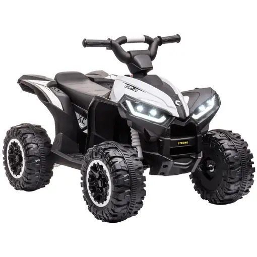 Quad Eléctrico para Niños 3-5 Años 12V con 2 Motores Faros Bocina Blanco HOMCOM Quad Eléctrico para Niños 3-5 Años 12V con 2 Motores Faros Bocina Blanco HOMCOM