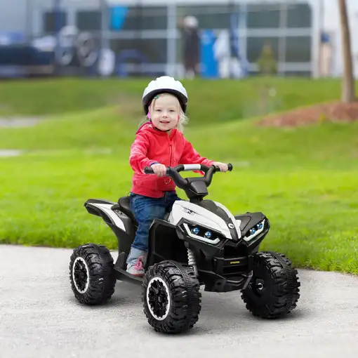 Quad Eléctrico para Niños 3-5 Años 12V con 2 Motores Faros Bocina Blanco HOMCOM