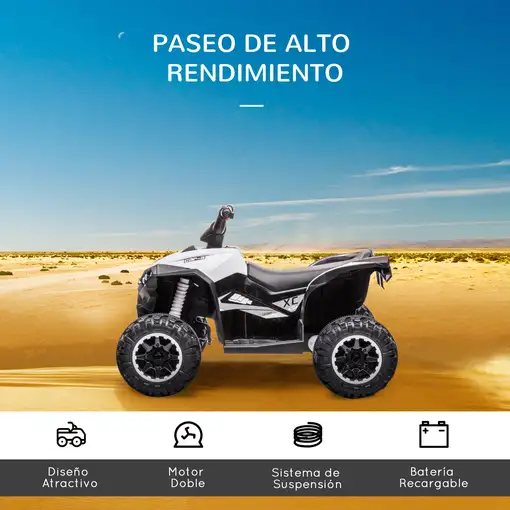 Quad Eléctrico para Niños 3-5 Años 12V con 2 Motores Faros Bocina Blanco HOMCOM