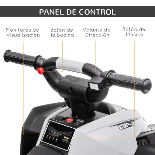Quad Eléctrico para Niños 3-5 Años 12V con 2 Motores Faros Bocina Blanco HOMCOM
