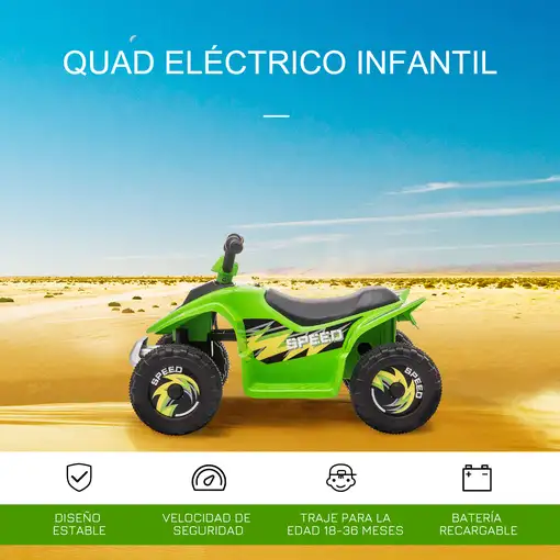 Quad Elᄄᆭctrico para Niños 6V Avance Retroceso 72x40x45,5cm Verde HOMCOM