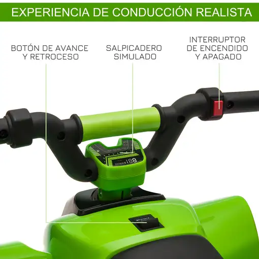 Quad Elᄄᆭctrico para Niños 6V Avance Retroceso 72x40x45,5cm Verde HOMCOM