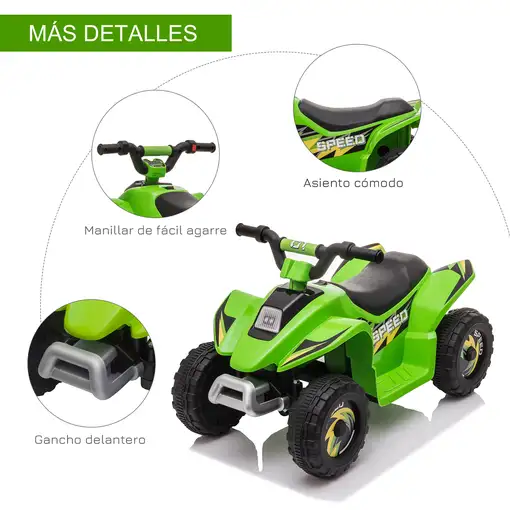 Quad Elᄄᆭctrico para Niños 6V Avance Retroceso 72x40x45,5cm Verde HOMCOM