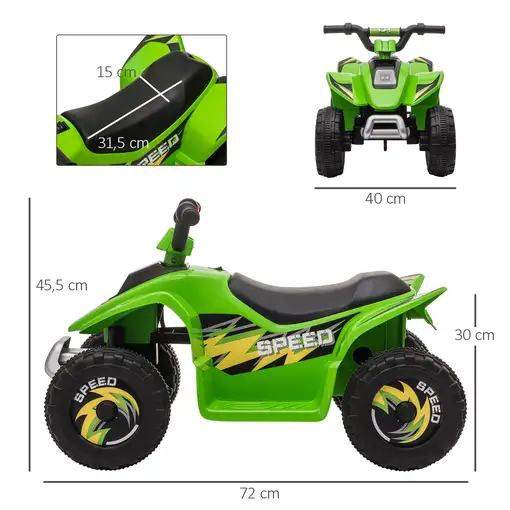 Quad Elᄄᆭctrico para Niños 6V Avance Retroceso 72x40x45,5cm Verde HOMCOM