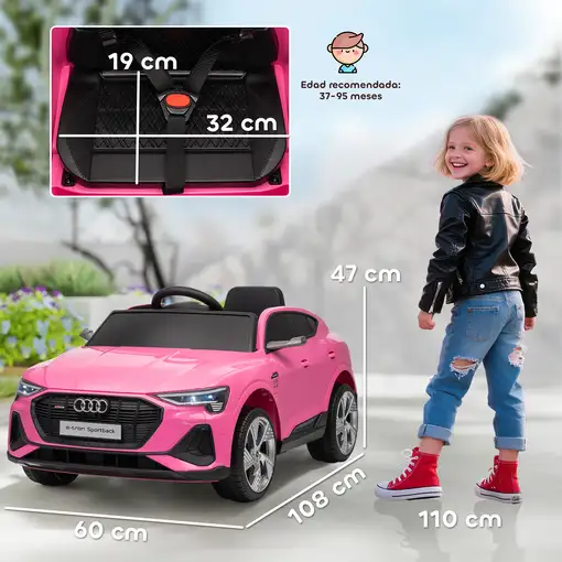 Coche Eléctrico para Niños Audi E-tron Velocidad 3-5 km/h Rosa HOMCOM