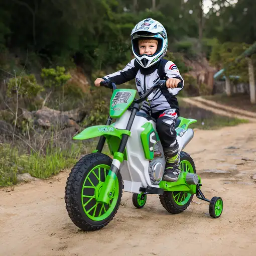 Moto Eléctrica Niños +3 Años 12V 2 Ruedas de Equilibrio más 8 km/h Verde HOMCOM